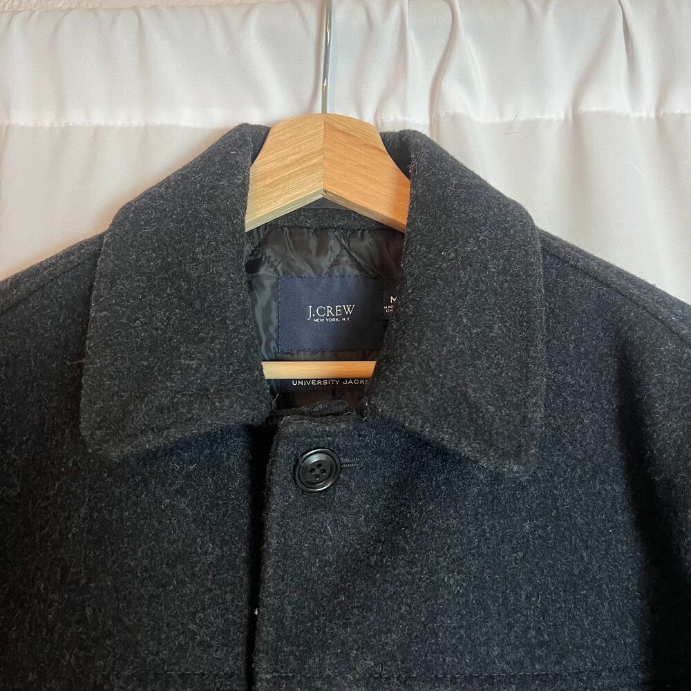 J. Crew 100% Wool Men's University Jacket Charcoal Dark Gray Overcoat Size M - Picture 2 of 6